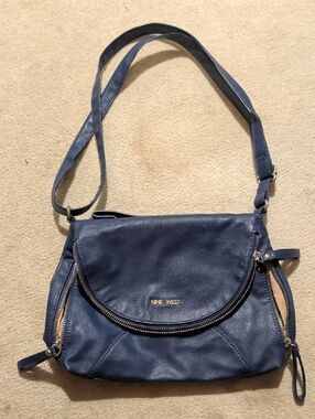 Nine West Blue Leather Crossbody with Zip Accent